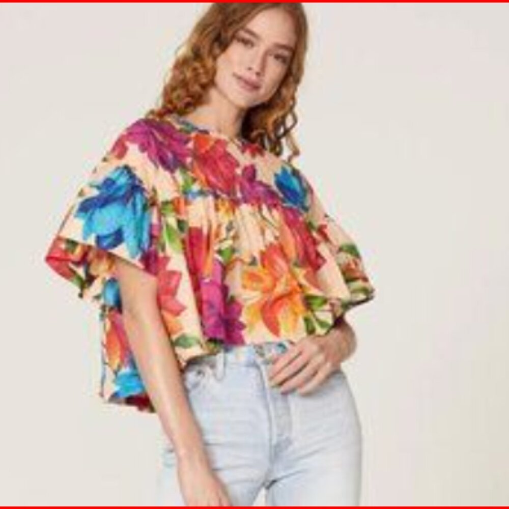 Farm Rio Mary's Garden Boxy Cropped Top - READ DESCRIPTION